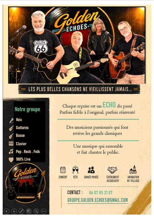Flyer de présentation du groupe Golden Echoes
