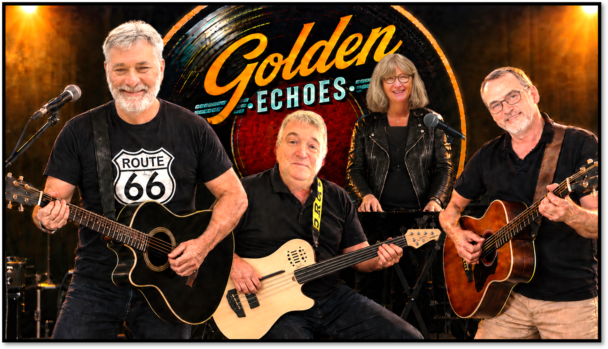 Les quatre musiciens de Golden Echoes, groupe live près de Fontainebleau
